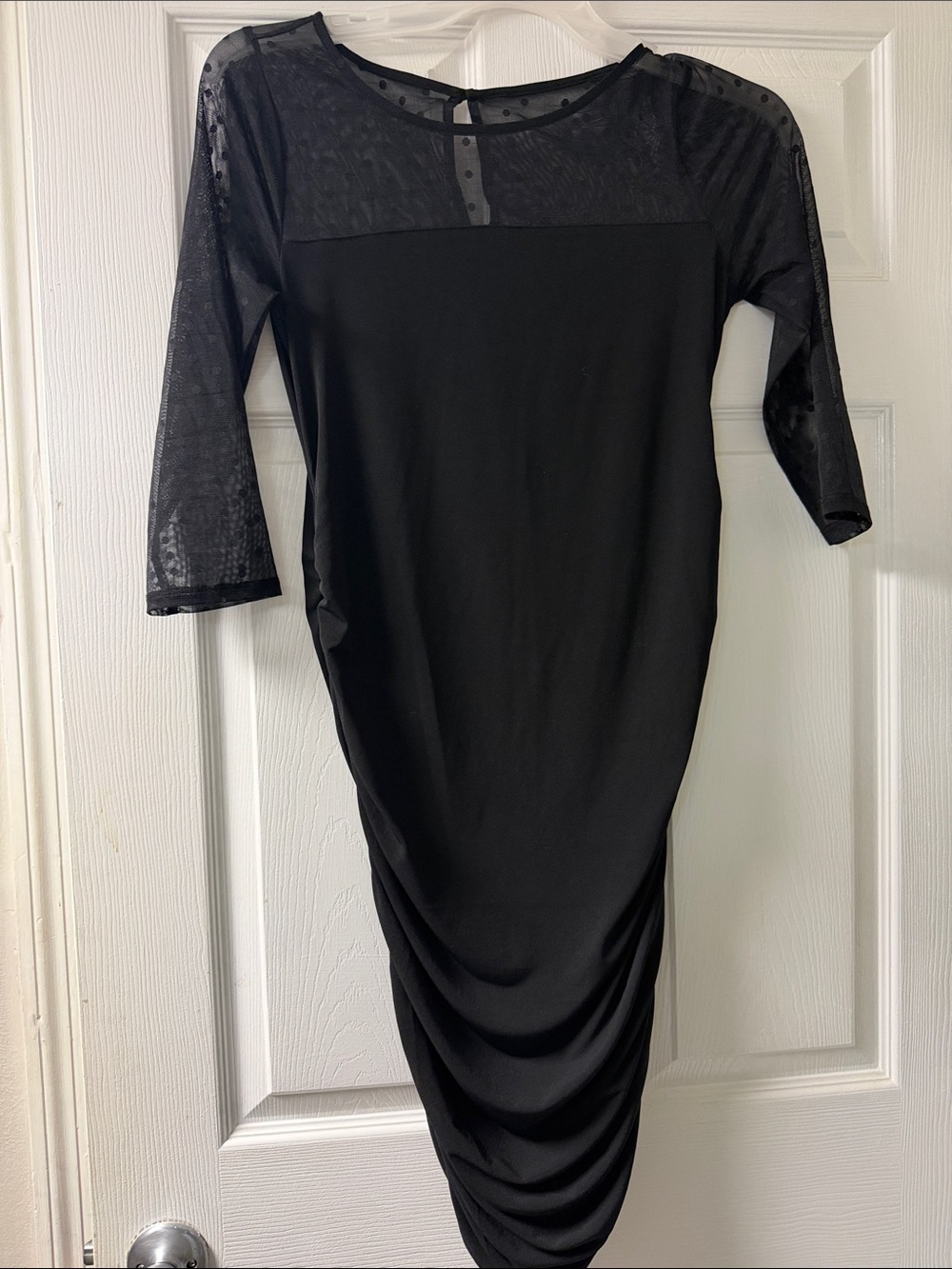 Black Sheer-Yoke Midi maternity Dress - Women